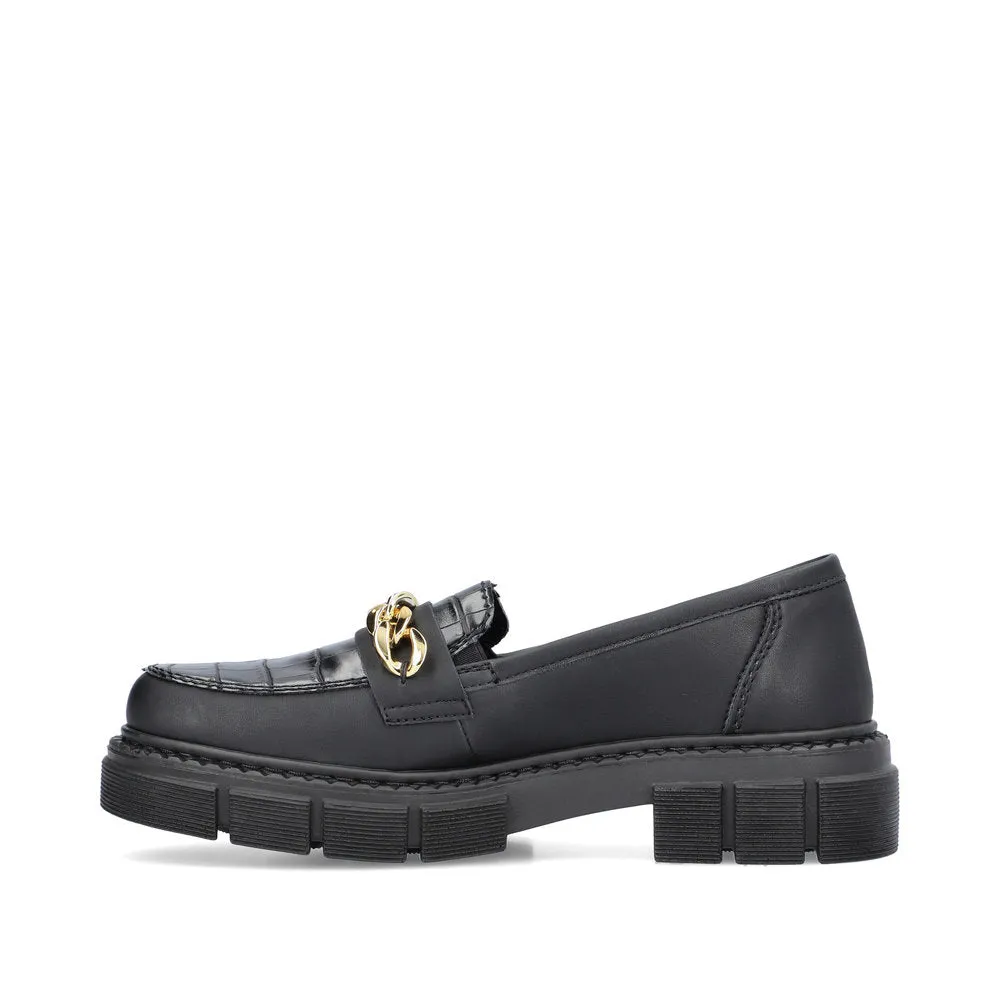RIEKER - M3861-02 CHUNKY LOAFER WITH CHAIN DETAIL - BLACK