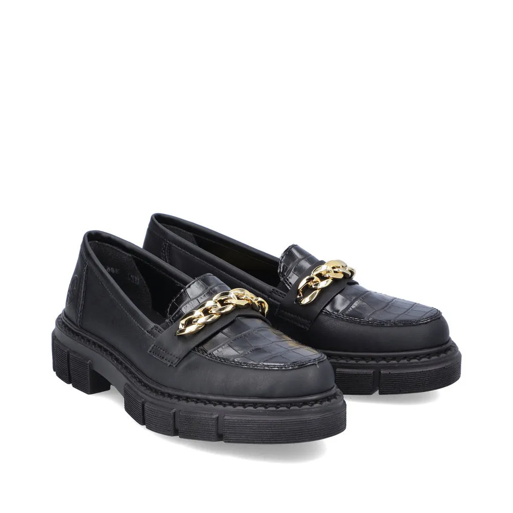 RIEKER - M3861-02 CHUNKY LOAFER WITH CHAIN DETAIL - BLACK