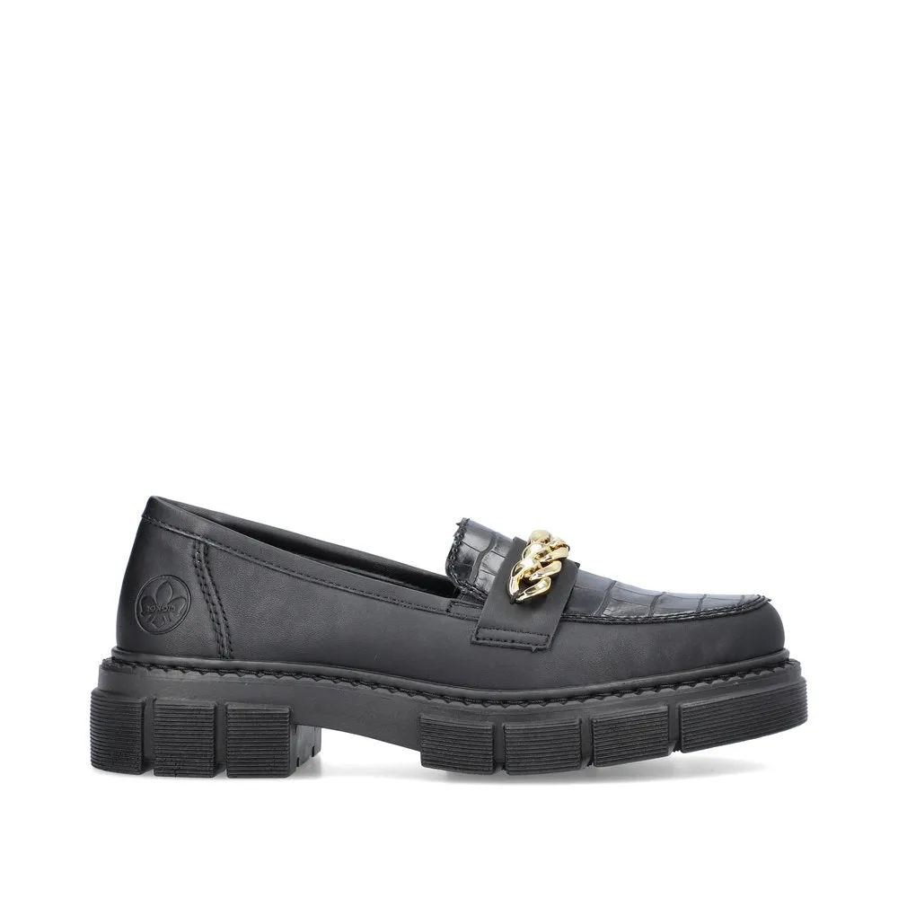 RIEKER - M3861-02 CHUNKY LOAFER WITH CHAIN DETAIL - BLACK