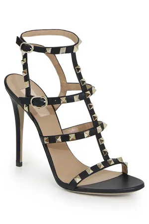 ROCKSTUD FOUR STRAP 105MM SANDAL | BLACK/GOLD