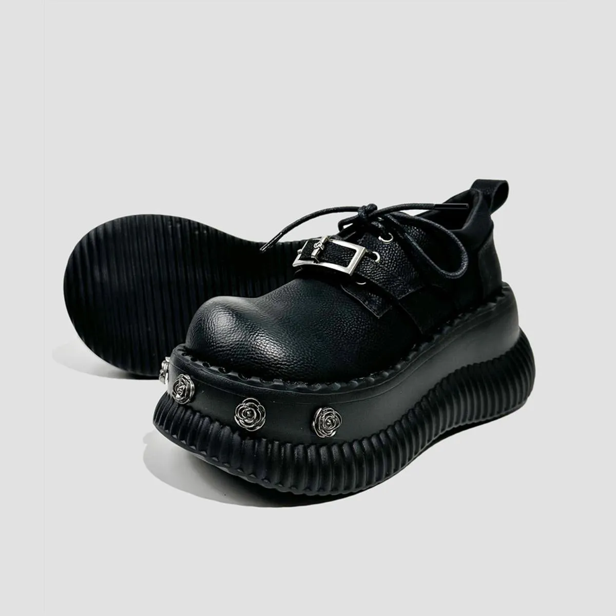Rose Studded Platform Derby Shoes