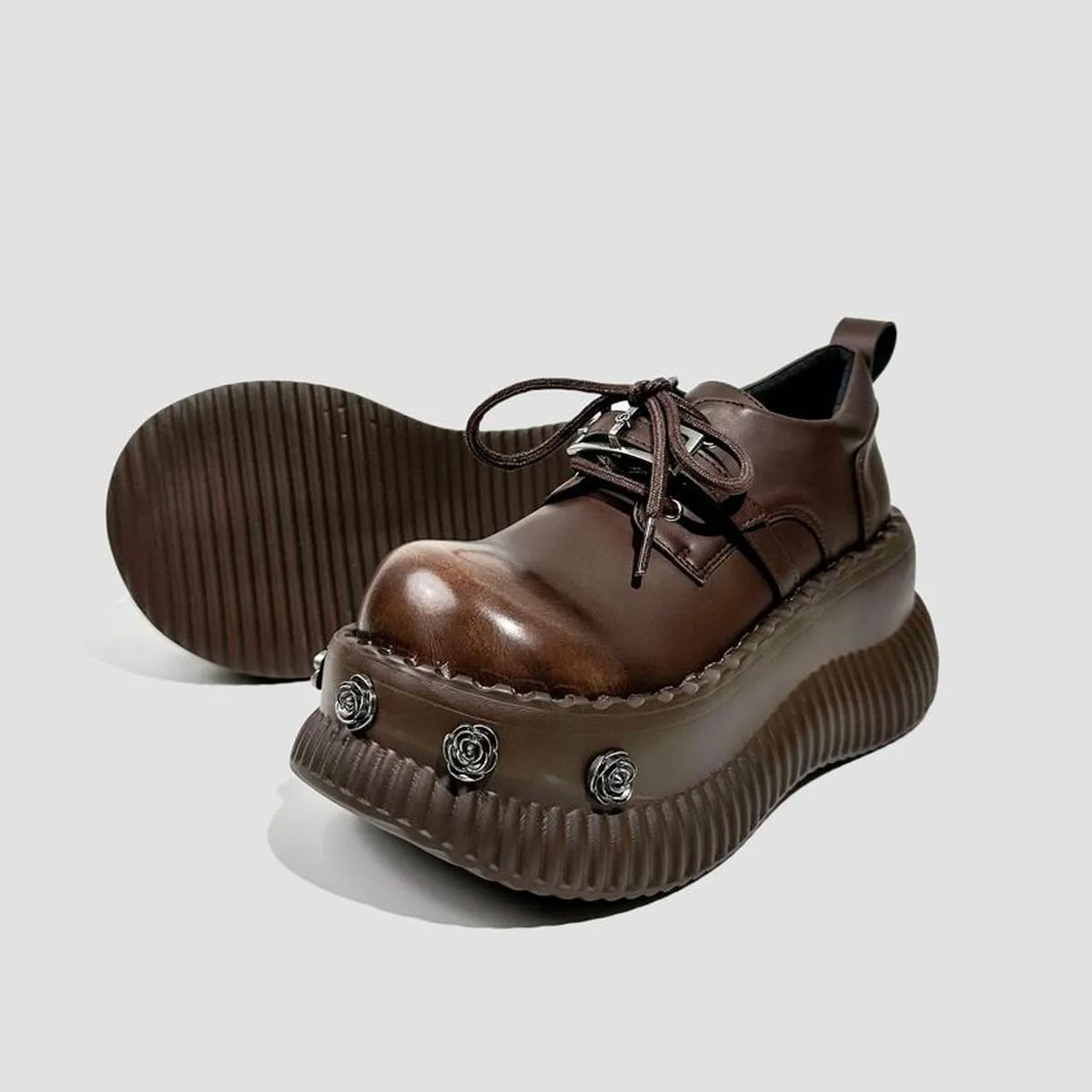 Rose Studded Platform Derby Shoes