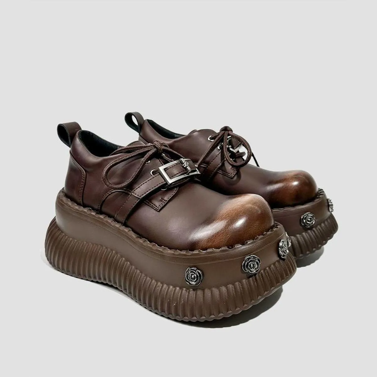 Rose Studded Platform Derby Shoes