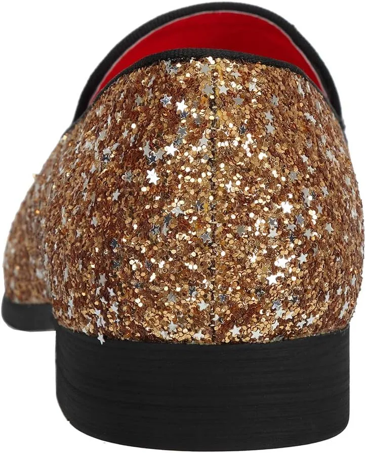 Santimon Mens Slip On Loafer Shoes Metallic Sequins Nightclub Glitter Loafers Luxury Wedding Prom Shoes