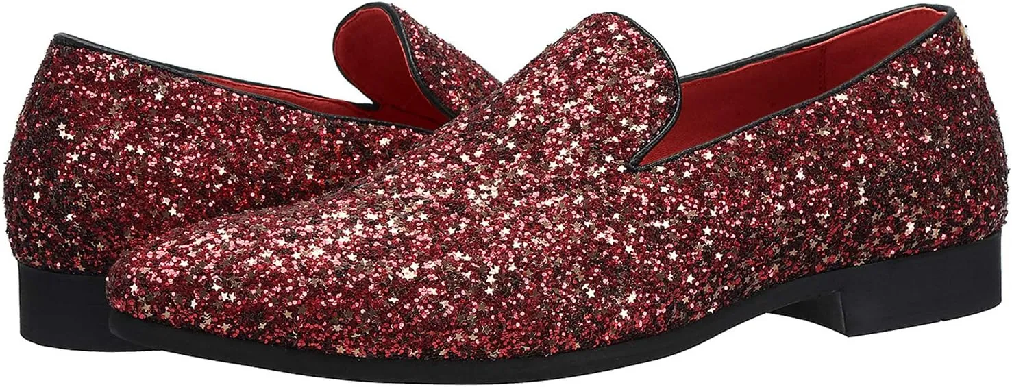 Santimon Mens Slip On Loafer Shoes Metallic Sequins Nightclub Glitter Loafers Luxury Wedding Prom Shoes