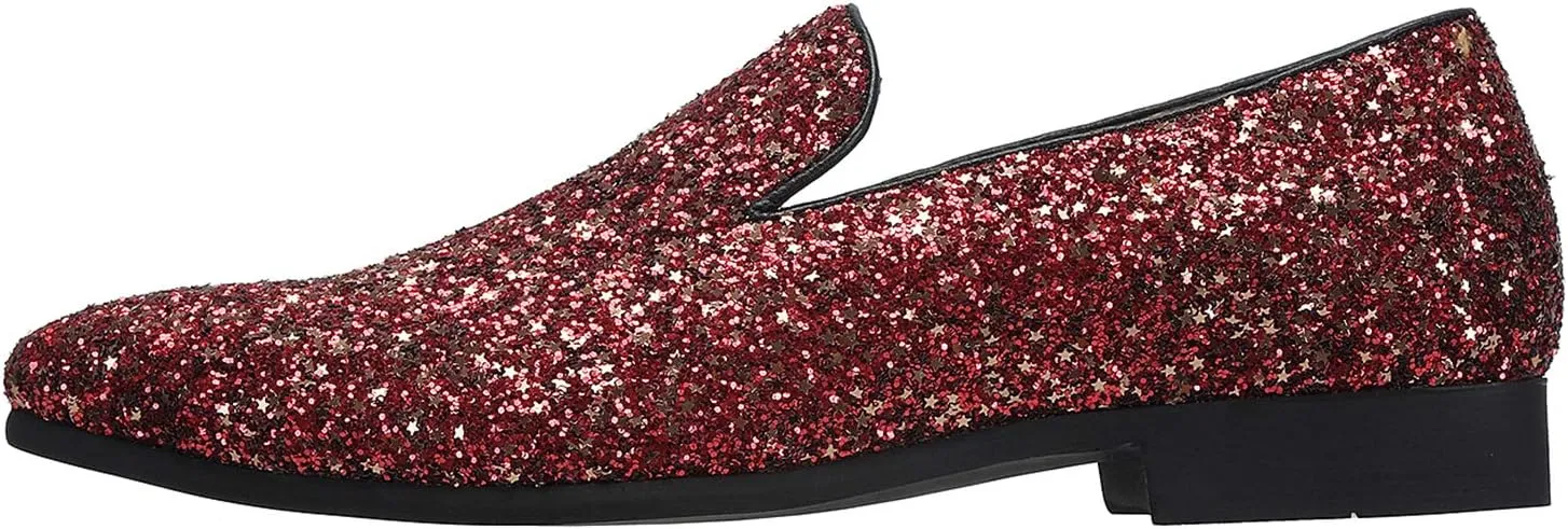 Santimon Mens Slip On Loafer Shoes Metallic Sequins Nightclub Glitter Loafers Luxury Wedding Prom Shoes