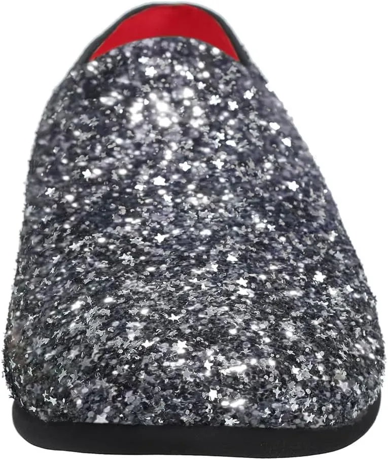 Santimon Mens Slip On Loafer Shoes Metallic Sequins Nightclub Glitter Loafers Luxury Wedding Prom Shoes