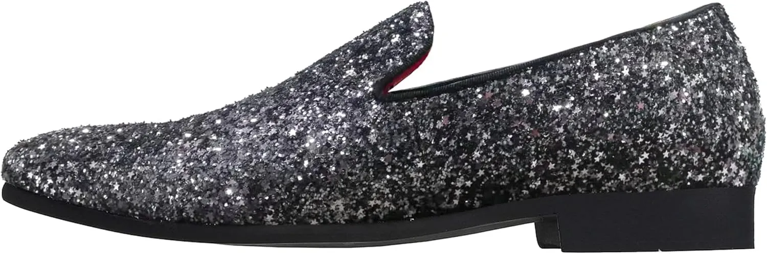 Santimon Mens Slip On Loafer Shoes Metallic Sequins Nightclub Glitter Loafers Luxury Wedding Prom Shoes