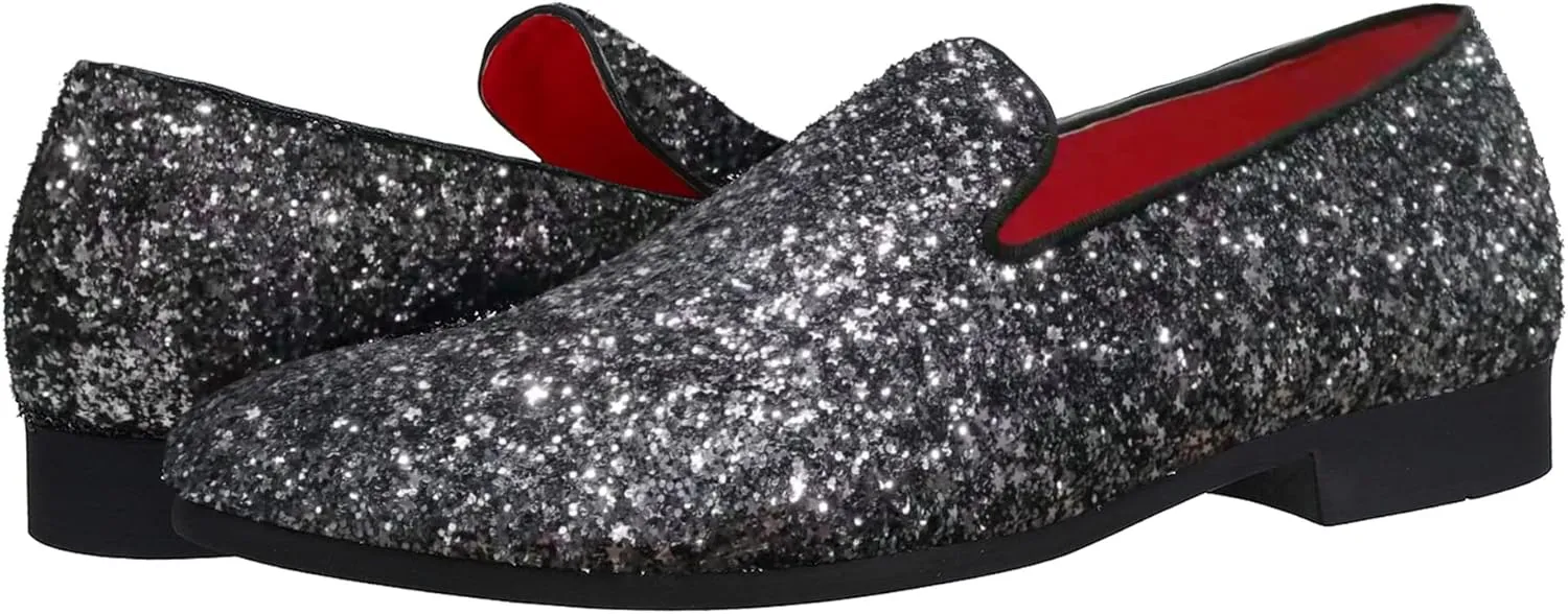 Santimon Mens Slip On Loafer Shoes Metallic Sequins Nightclub Glitter Loafers Luxury Wedding Prom Shoes