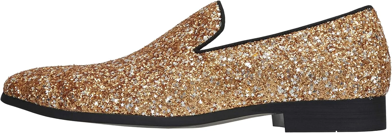 Santimon Mens Slip On Loafer Shoes Metallic Sequins Nightclub Glitter Loafers Luxury Wedding Prom Shoes