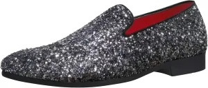 Santimon Mens Slip On Loafer Shoes Metallic Sequins Nightclub Glitter Loafers Luxury Wedding Prom Shoes