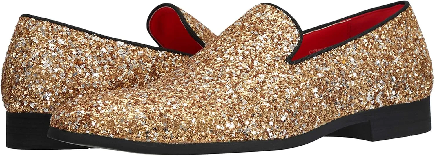 Santimon Mens Slip On Loafer Shoes Metallic Sequins Nightclub Glitter Loafers Luxury Wedding Prom Shoes