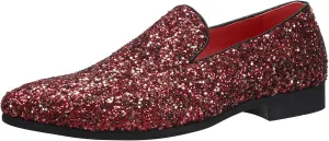 Santimon Mens Slip On Loafer Shoes Metallic Sequins Nightclub Glitter Loafers Luxury Wedding Prom Shoes