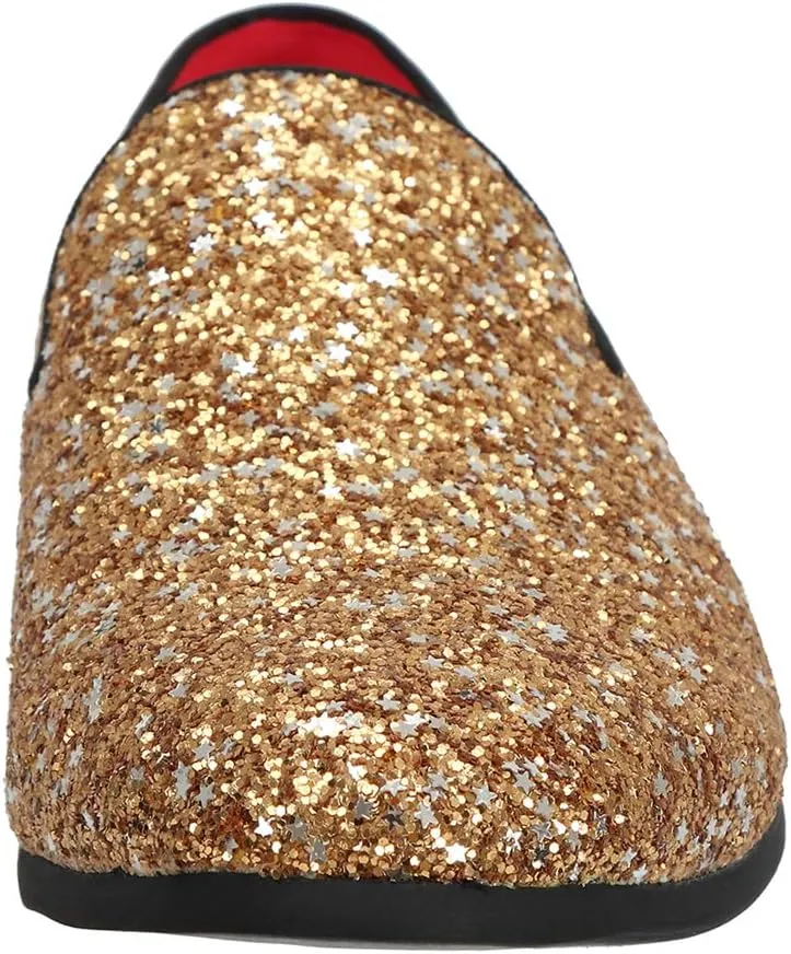Santimon Mens Slip On Loafer Shoes Metallic Sequins Nightclub Glitter Loafers Luxury Wedding Prom Shoes