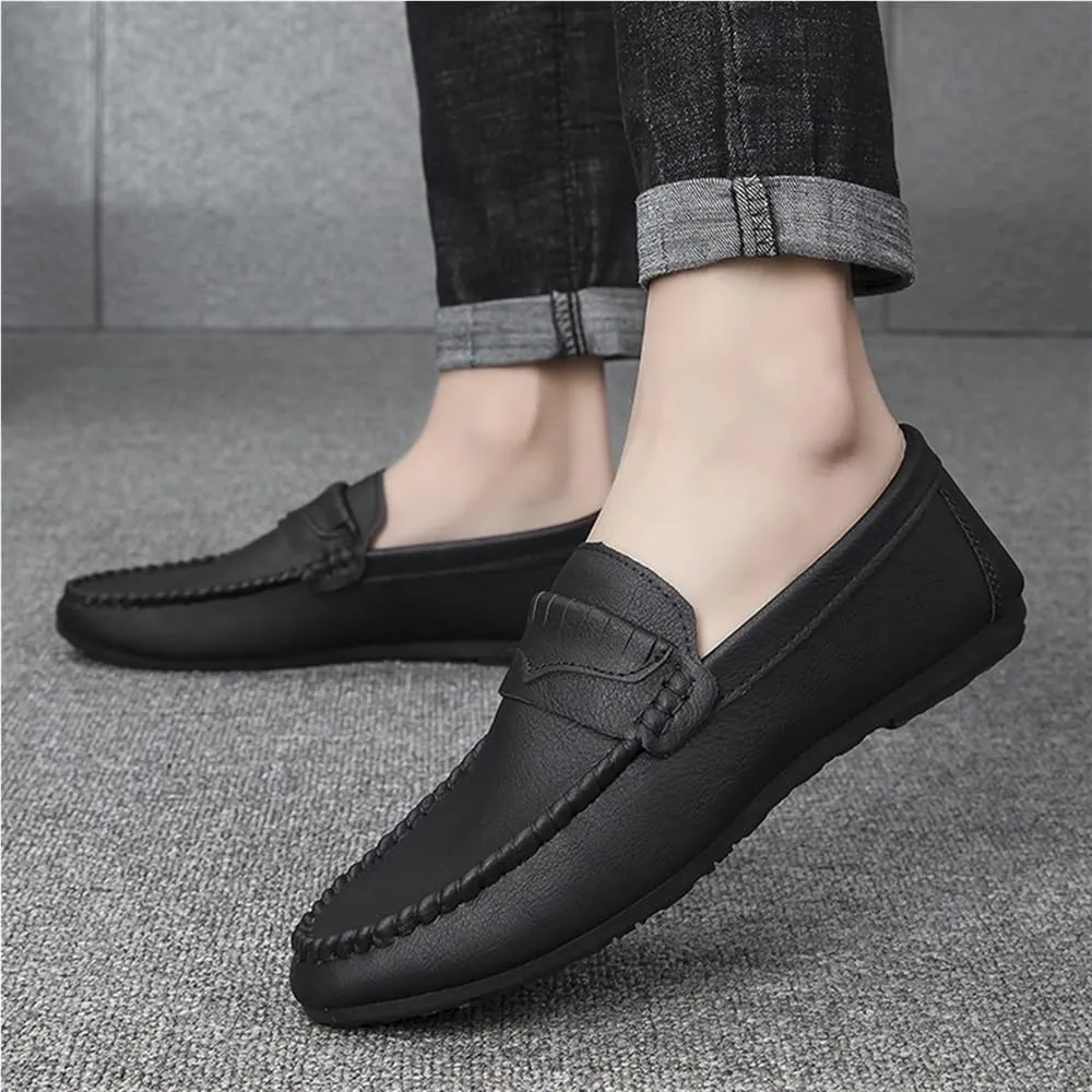 Simple Moccasins Shoes Leather Resistant Comfortable Anti-Slip Fashion Party Slip On Mens Loafers