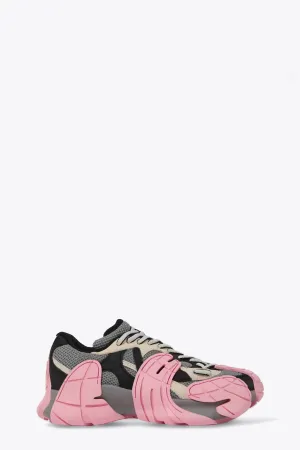 Sneaker bassa in mesh grigia e gomma rosa, nera e panna - Tormenta