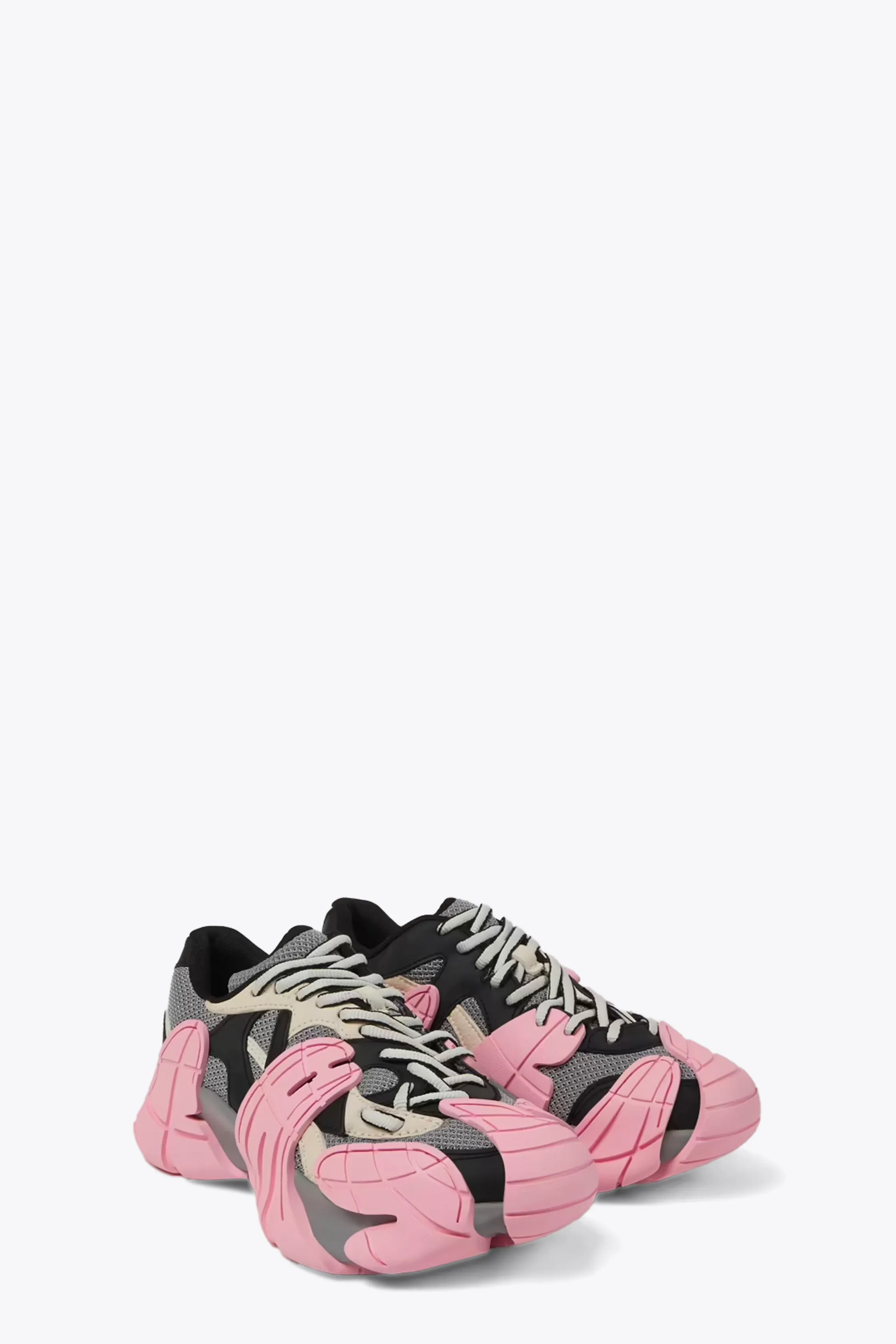 Sneaker bassa in mesh grigia e gomma rosa, nera e panna - Tormenta