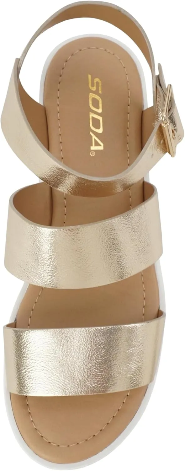 Soda ACCOUNT ~ Women Open Toe Two Bands Lug sole Fashion Block Heel Sandals with Adjustable Ankle Strap