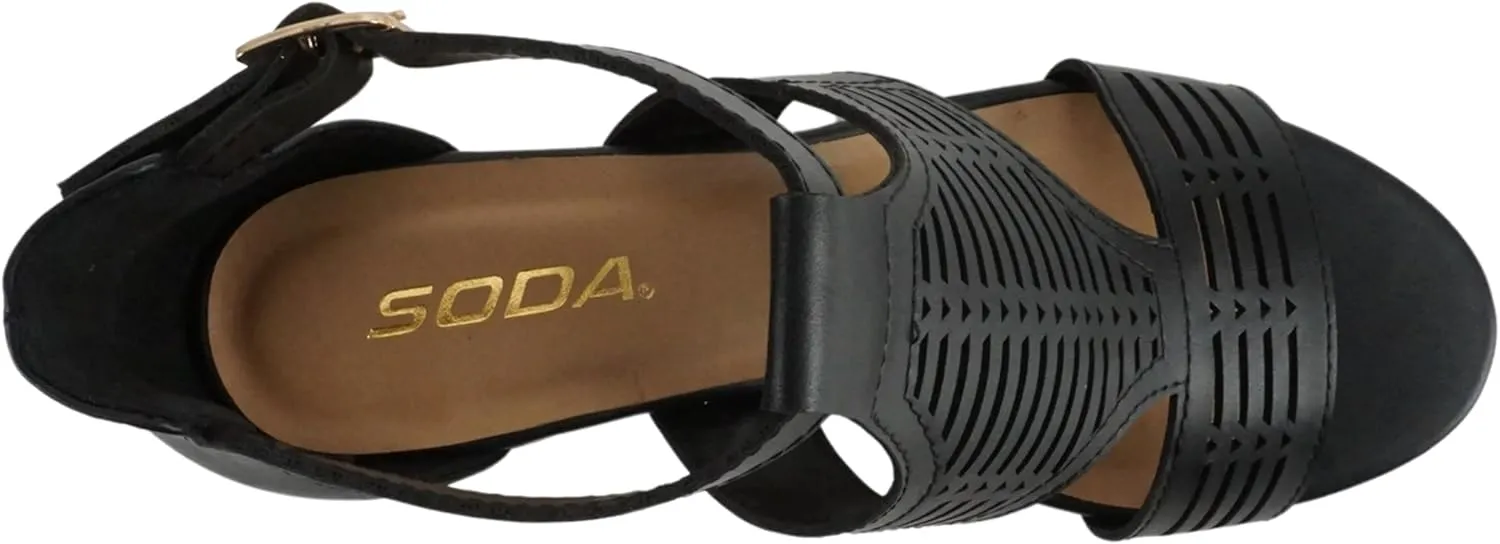 Soda “Norway” ~ Women Open Toe Closed Back Counter Cutout Upper Low Block Heel Sandal with Adjustable Ankle Strap