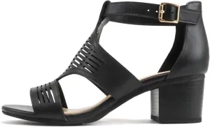 Soda “Norway” ~ Women Open Toe Closed Back Counter Cutout Upper Low Block Heel Sandal with Adjustable Ankle Strap