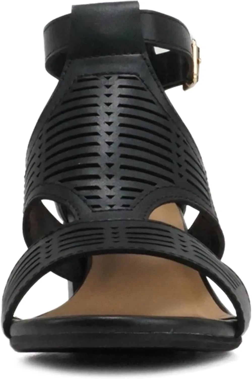 Soda “Norway” ~ Women Open Toe Closed Back Counter Cutout Upper Low Block Heel Sandal with Adjustable Ankle Strap