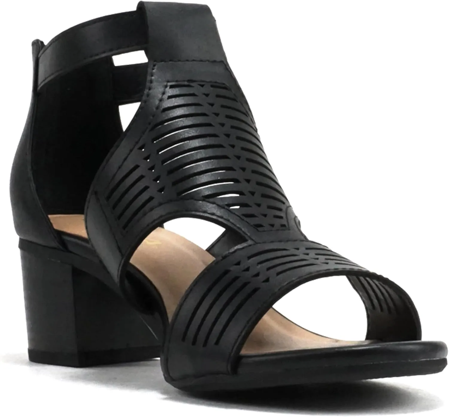 Soda “Norway” ~ Women Open Toe Closed Back Counter Cutout Upper Low Block Heel Sandal with Adjustable Ankle Strap