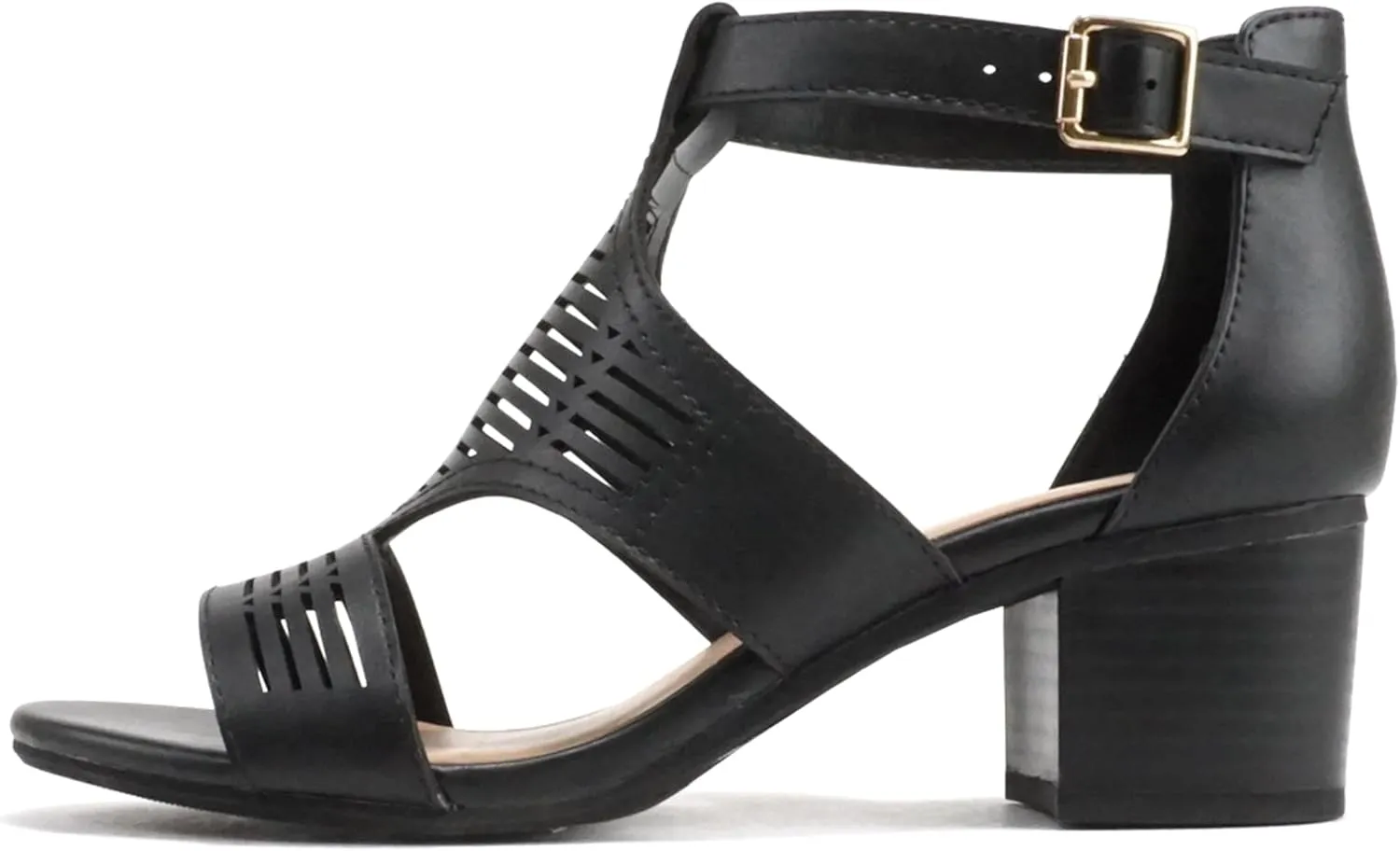 Soda “Norway” ~ Women Open Toe Closed Back Counter Cutout Upper Low Block Heel Sandal with Adjustable Ankle Strap