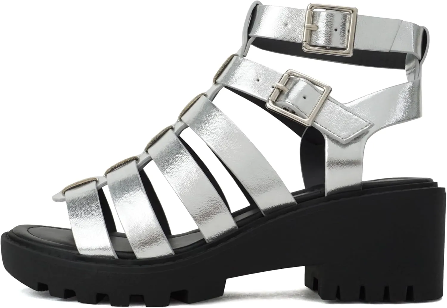 Soda “Rebirth” ~ Women Open Toe Fisherman Multi Strap Buckle Lug Sole Low Block Heeled Sandals
