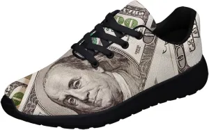 Sonzj-II Money Pattern Fashion Ultra Lightweight Running Sneakers Men Women 100 Dollar Bill Print Walking Tennis Shoes