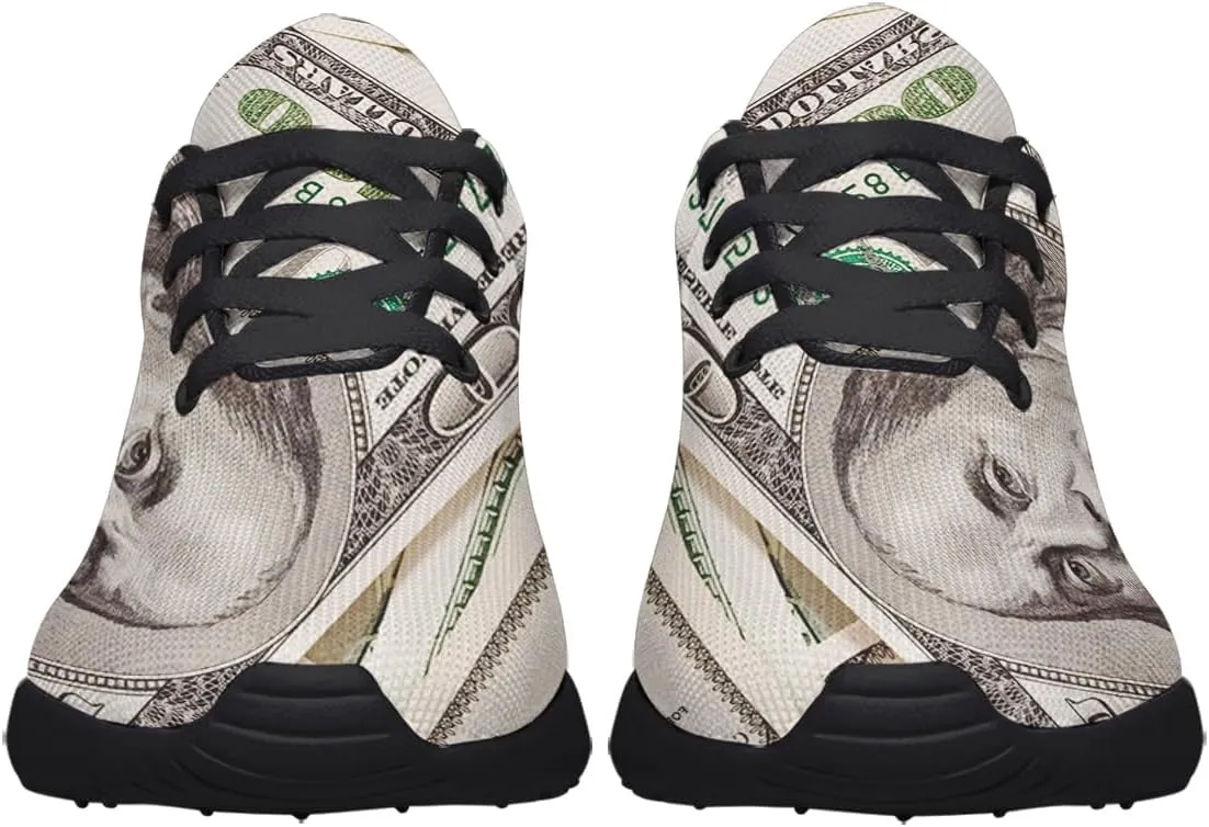 Sonzj-II Money Pattern Fashion Ultra Lightweight Running Sneakers Men Women 100 Dollar Bill Print Walking Tennis Shoes