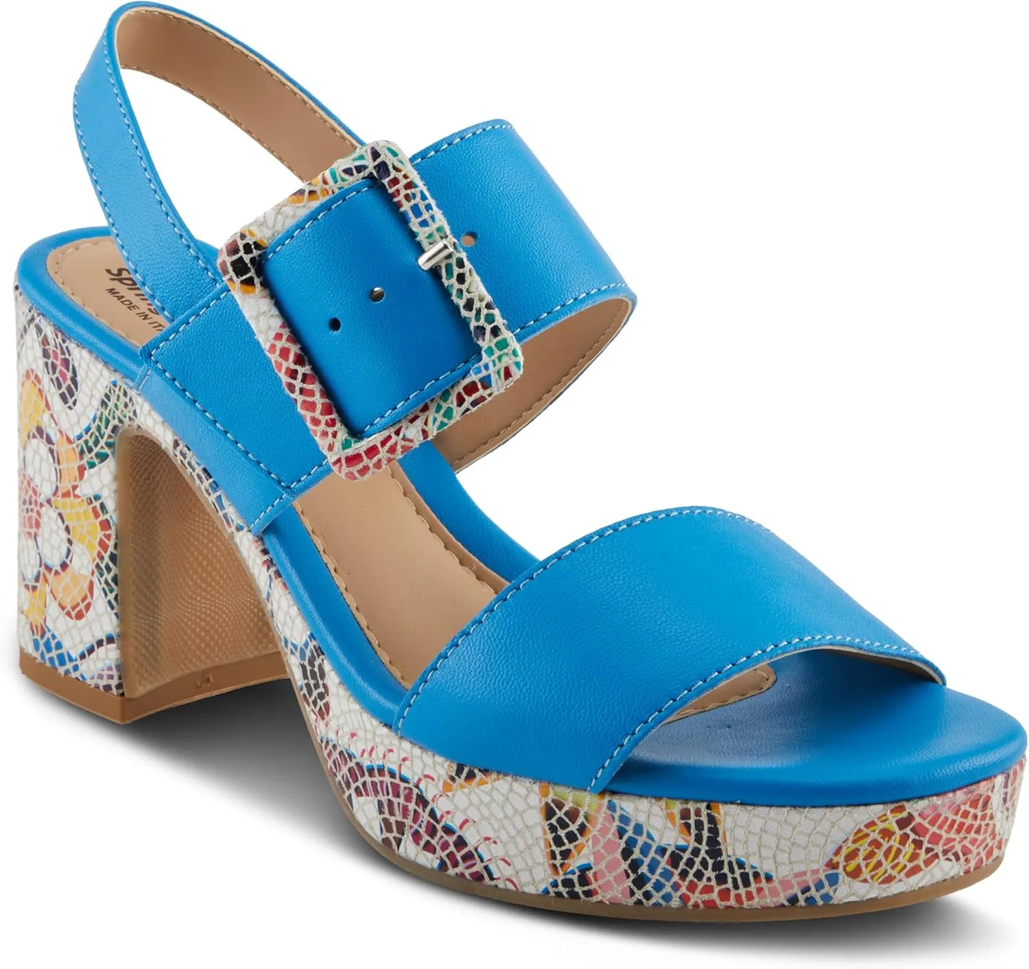 Spring Step Azucar Women's Sandal with Leather Upper and Mosaic Block Heel