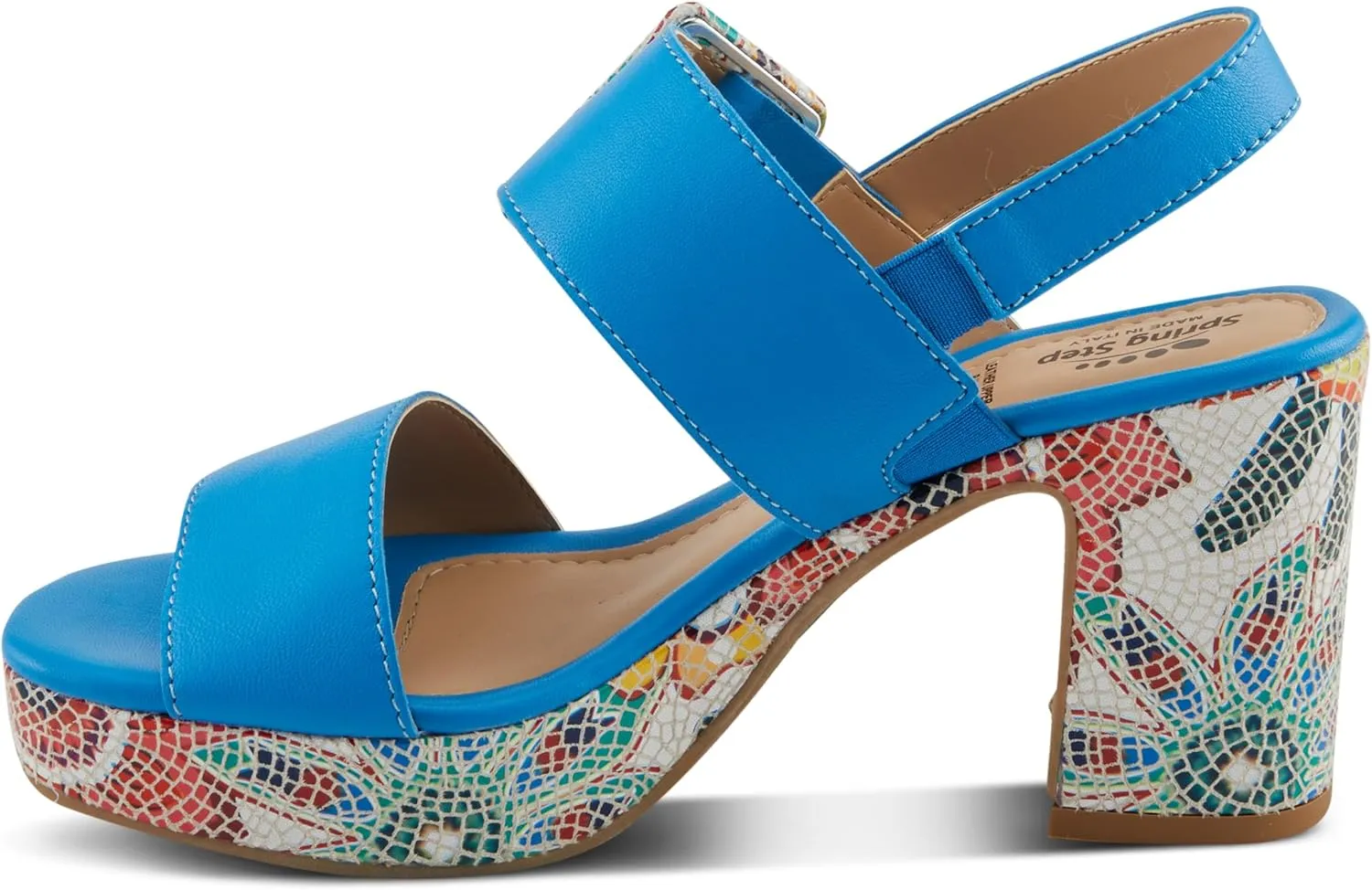 Spring Step Azucar Women's Sandal with Leather Upper and Mosaic Block Heel