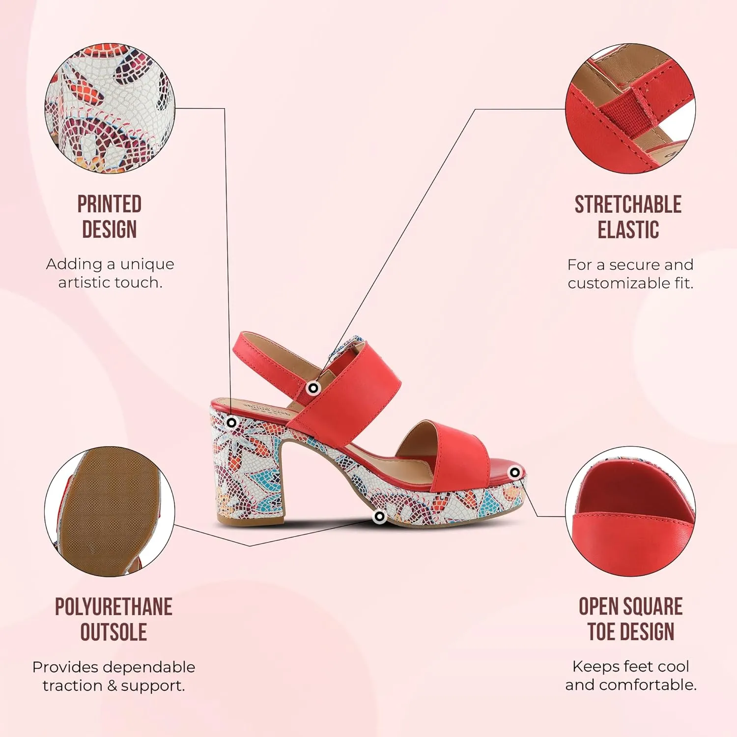 Spring Step Azucar Women's Sandal with Leather Upper and Mosaic Block Heel