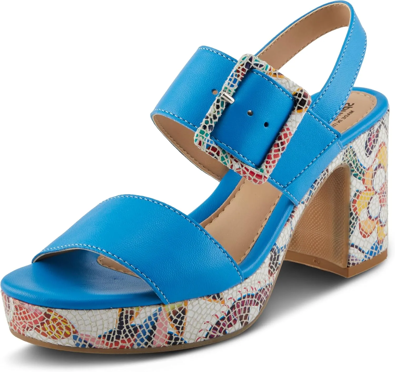 Spring Step Azucar Women's Sandal with Leather Upper and Mosaic Block Heel