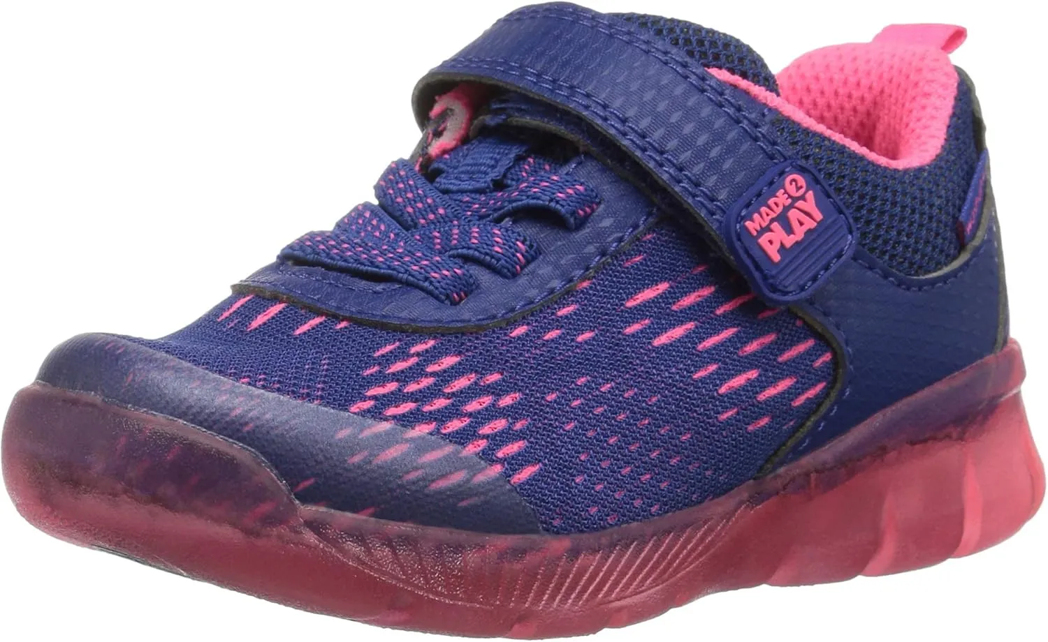 Stride Rite Girl's Made 2 Play Lighted Neo Sneaker, Navy/Pink, 12 W US Little Kid