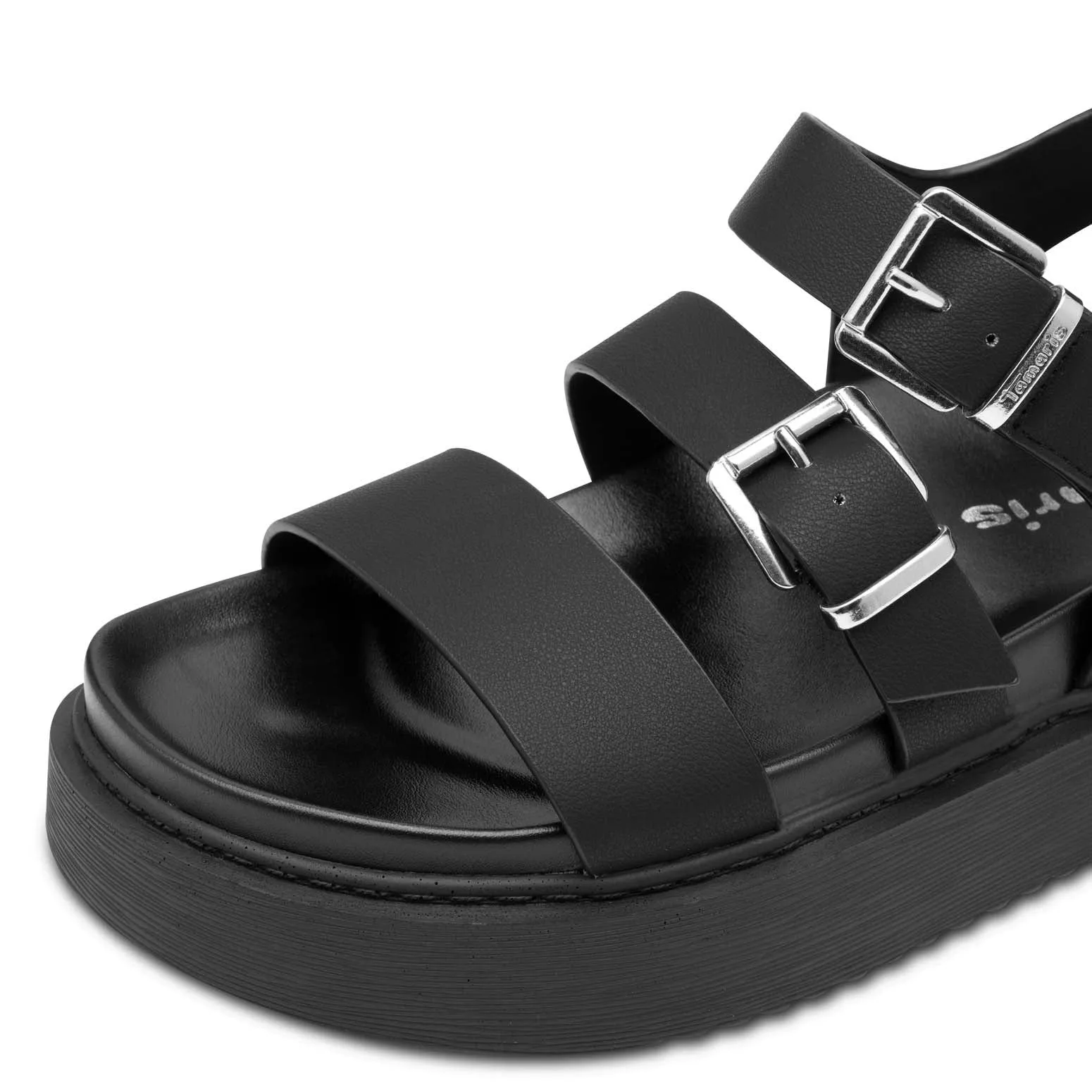 Tamaris Chunky Low Wedge Buckle Black