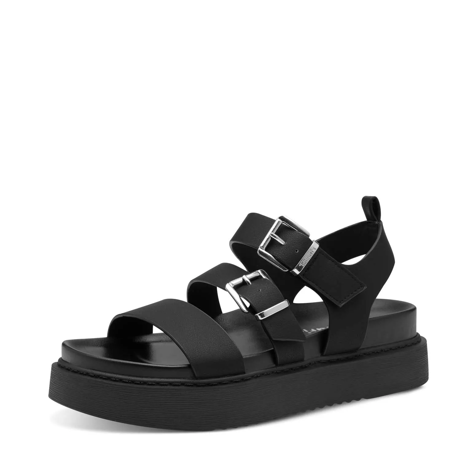 Tamaris Chunky Low Wedge Buckle Black
