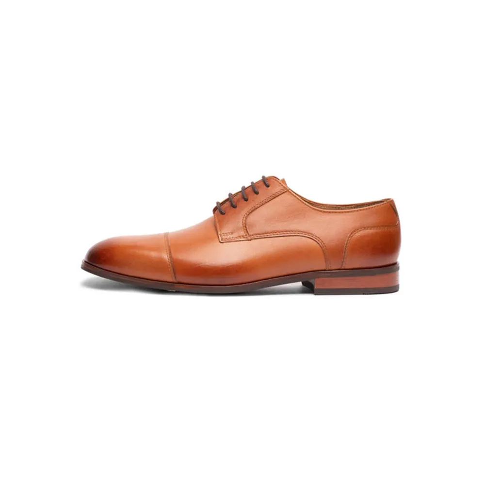 Tan Classic Captoe Classic Derby With Stacked Sole