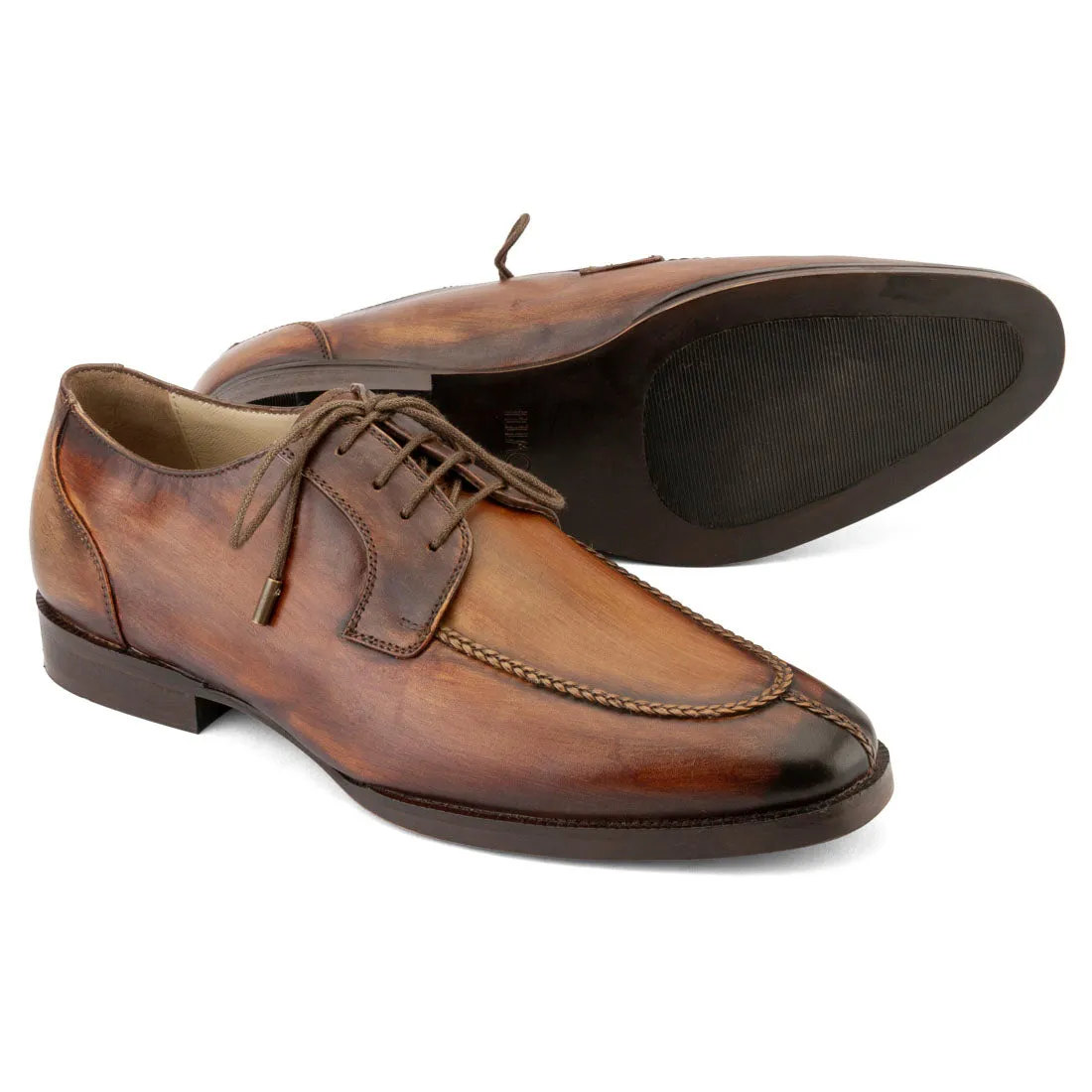 Tan Wooden Handpainted Patina Apron Toe Derby