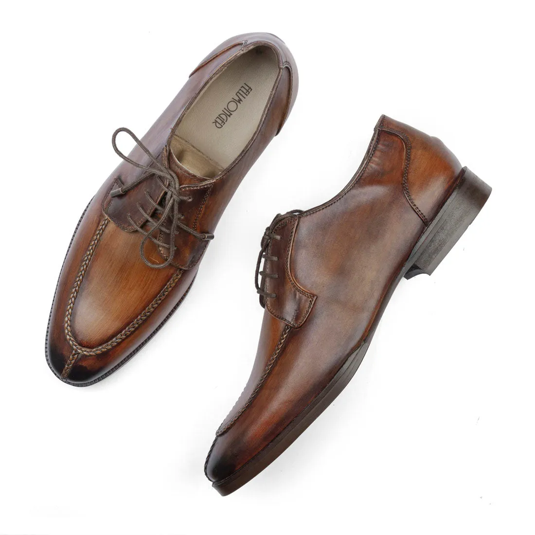 Tan Wooden Handpainted Patina Apron Toe Derby