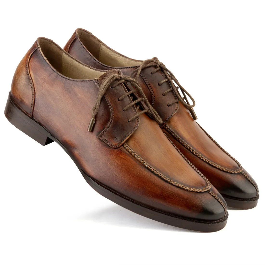 Tan Wooden Handpainted Patina Apron Toe Derby