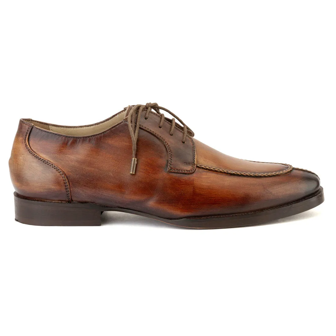 Tan Wooden Handpainted Patina Apron Toe Derby