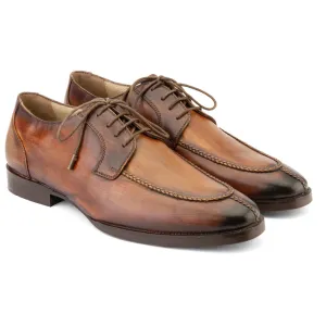 Tan Wooden Handpainted Patina Apron Toe Derby