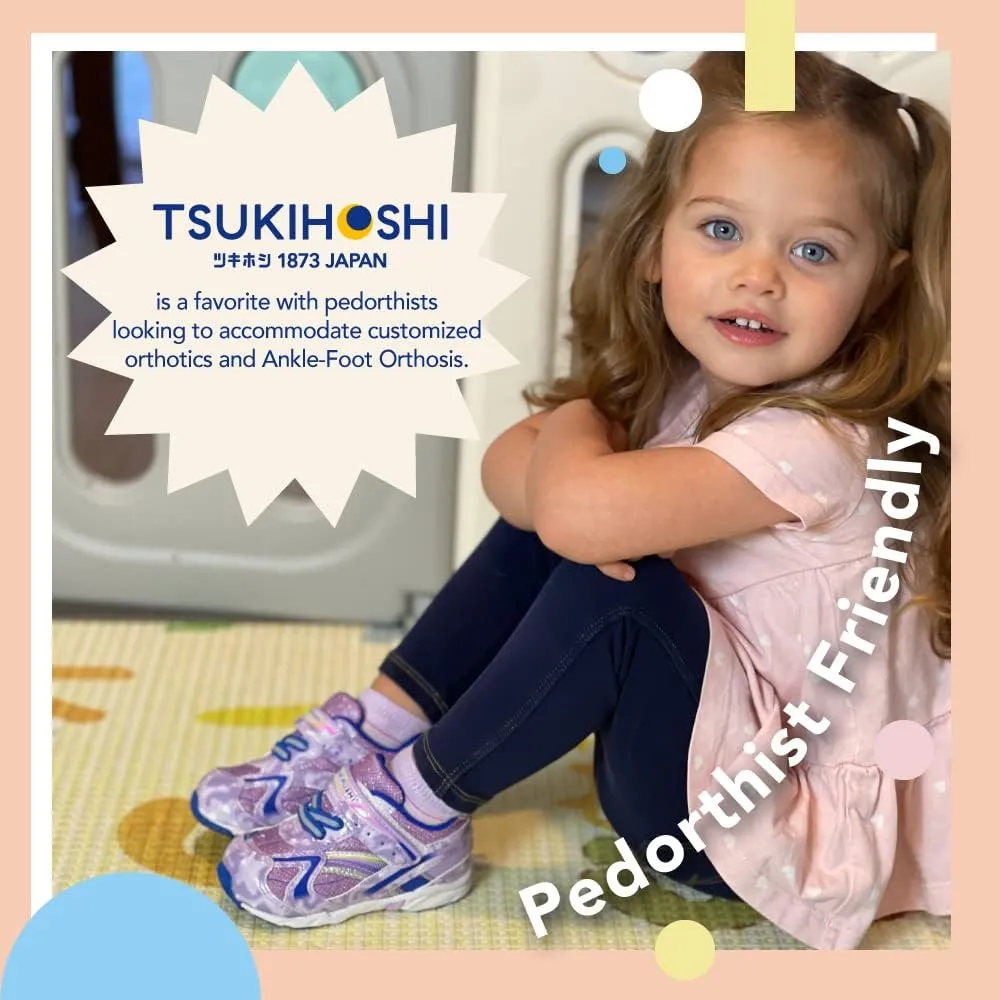 TSUKIHOSHI 3537 GLITZ Strap-Closure Machine-Washable Child Sneaker Shoe with Wide Toe Box and Slip-Resistant, Non-Marking Outsole - For Toddlers and Little Kids, Ages 1-8