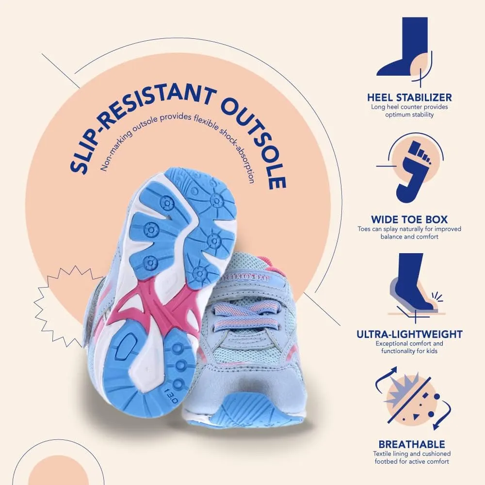 TSUKIHOSHI 3537 GLITZ Strap-Closure Machine-Washable Child Sneaker Shoe with Wide Toe Box and Slip-Resistant, Non-Marking Outsole - For Toddlers and Little Kids, Ages 1-8