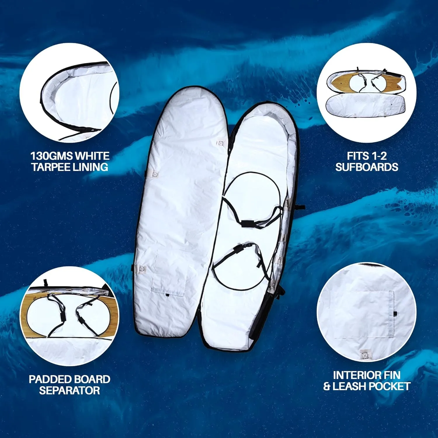 Wave Tribe Hemp Surfboard Travel Bag - Mini Simmons, Shortboard, Longboard Surfboard Bag, 20mm Padding, YKK Zipper, Multiple Pockets, Keeps Boards Cool, Easy Carry Straps, Rated as Best by ESPN