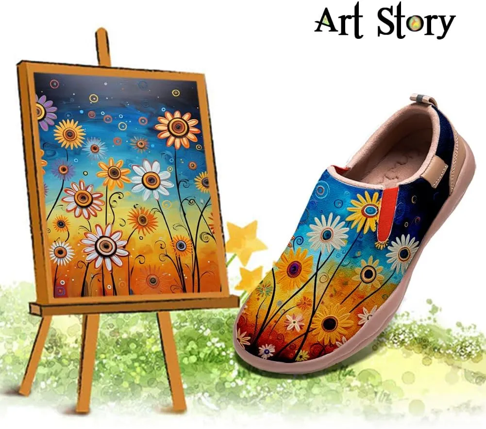 Women's Art Painted Travel Shoes Slip On Casual Leather Loafers Lightweight Comfort Fashion Sneaker