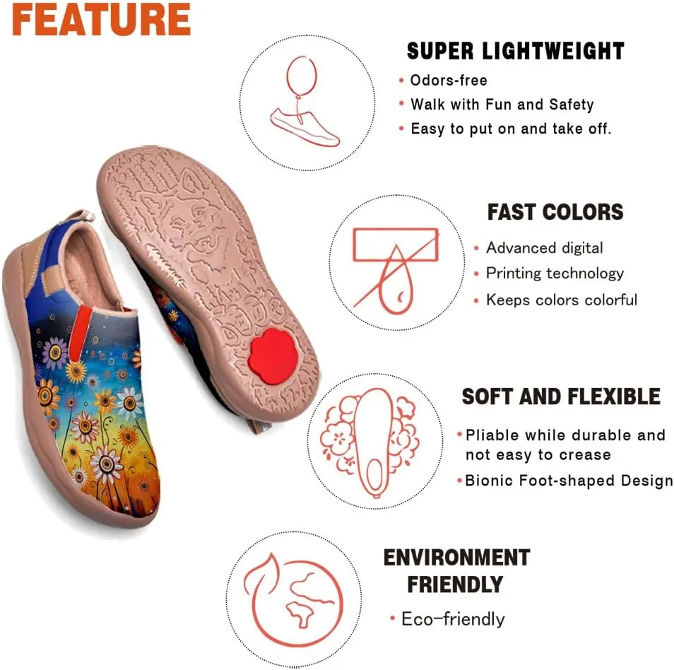 Women's Art Painted Travel Shoes Slip On Casual Leather Loafers Lightweight Comfort Fashion Sneaker