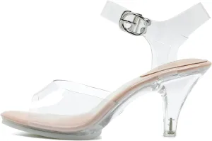 Women’s Clear Heels Pointed Toe Ankle Strap Block Stiletto Heels Wedding Party Dress Sandals