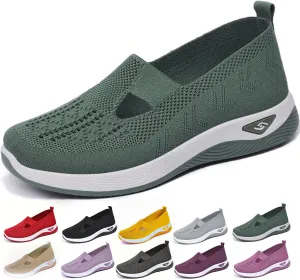 Women's Comfortable Breathable Knitted Sneakers, Zapatos Ortopédicos para Mujer, Woven Cut-Out Arch Support Sneakers Flat Shoes